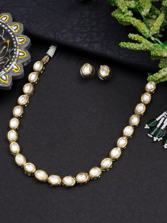 Karatcart Gold Plated Oval Shaped Polki Kundan Necklace Set for Women